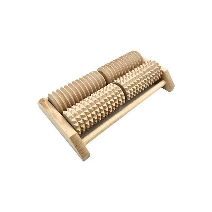 Kaksirivinen neljän rullan puinen jalkahierontalaite