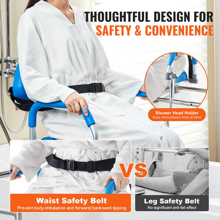 Liukuva kylpyammeen siirtopenkki ja suihkutuoli 360° kääntyvä istuin 150 kg säädettävä korkeus