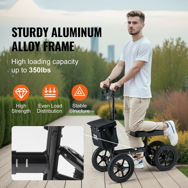 Taitettava polvipyörä HFK-9277KD, alumiinia, säädettävä, ilmakumirenkaat 30,5 cm, max 160 kg, musta