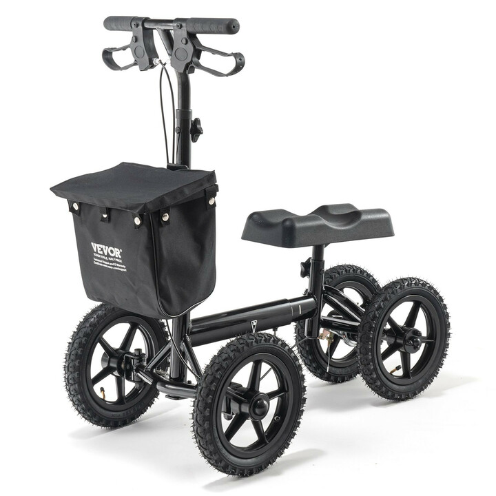 Taitettava polvipyörä HFK-9277KD, alumiinia, säädettävä, ilmakumirenkaat 30,5 cm, max 160 kg, musta