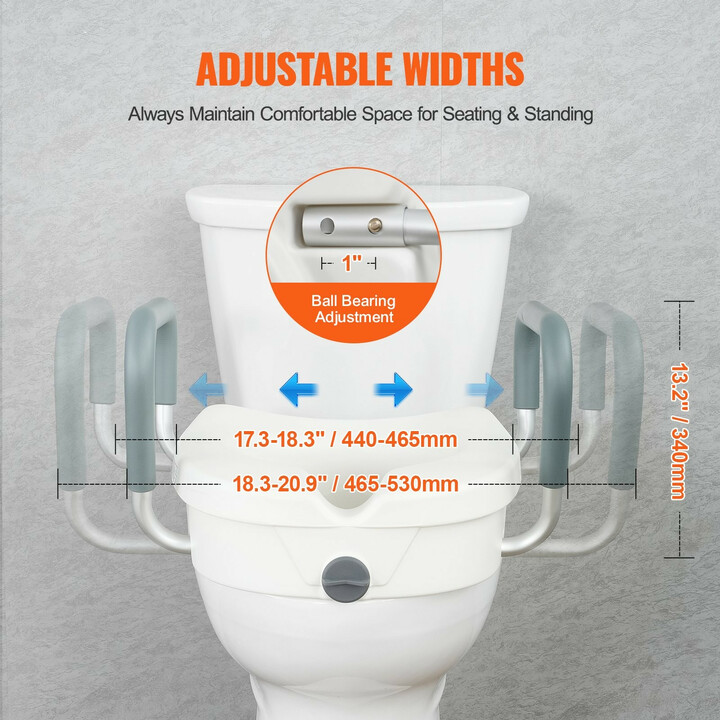 Korotettu WC-istuin käsinojilla 127 mm, alumiini/muovi, enint. 158,7 kg, FBL760602
