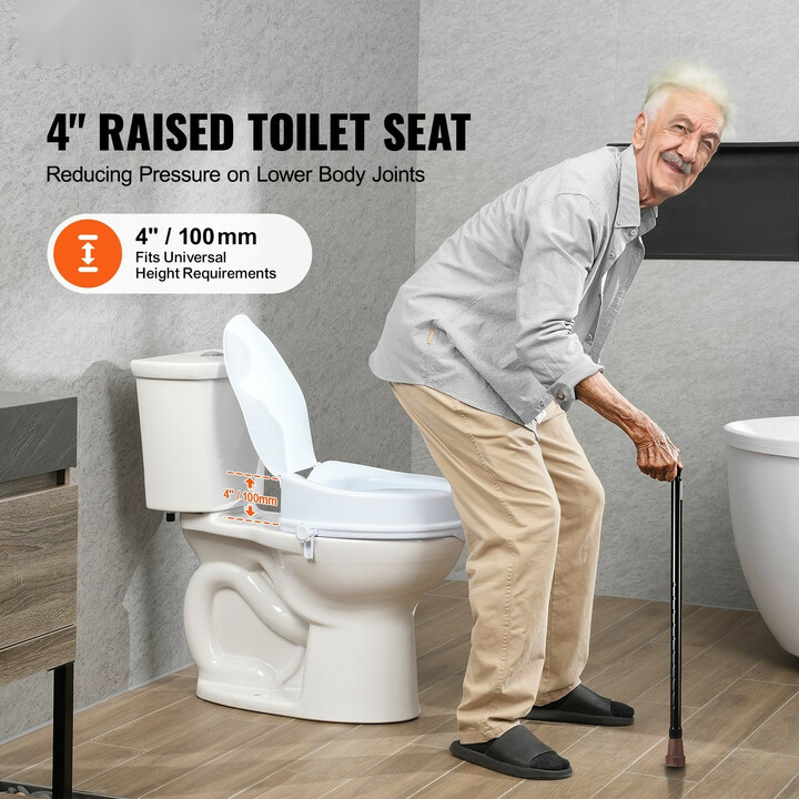 Korotettu wc-istuin 100 mm universaali, lukitusruuvit, mukana istuinkansi, kantavuus 136 kg