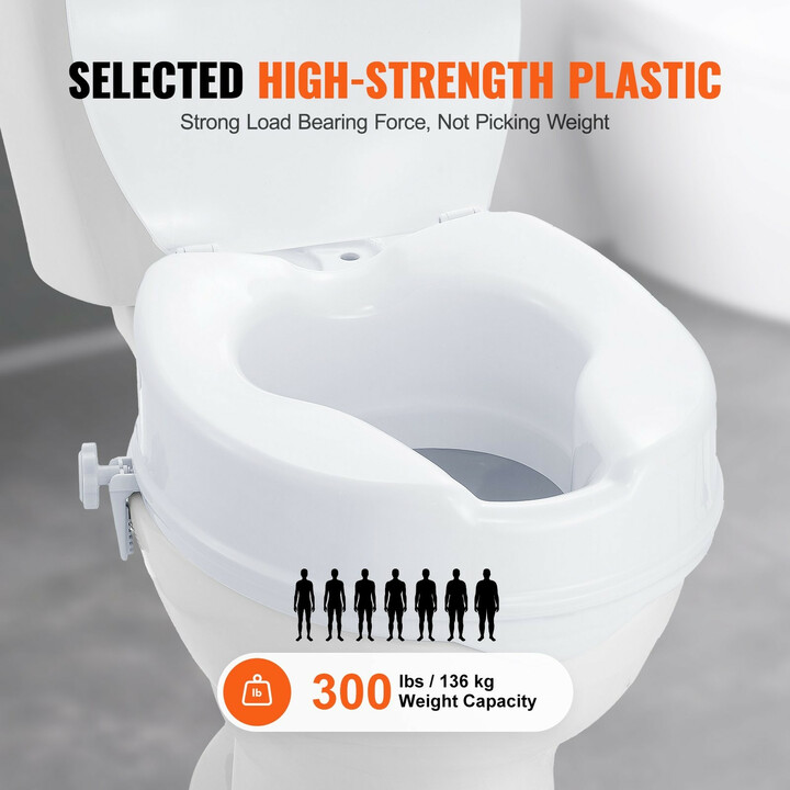 Korotettu wc-istuin 100 mm universaali, lukitusruuvit, mukana istuinkansi, kantavuus 136 kg