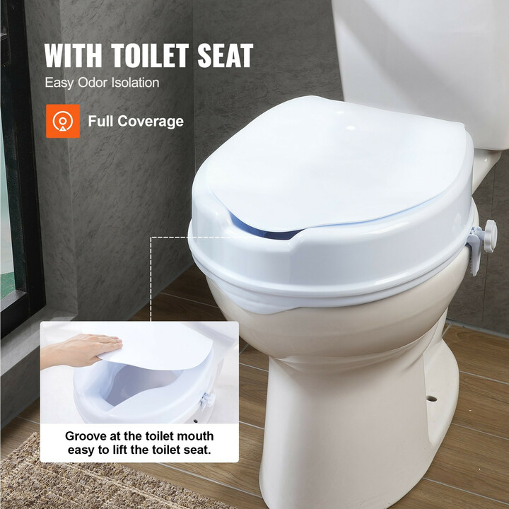 Korotettu wc-istuin 100 mm universaali, lukitusruuvit, mukana istuinkansi, kantavuus 136 kg