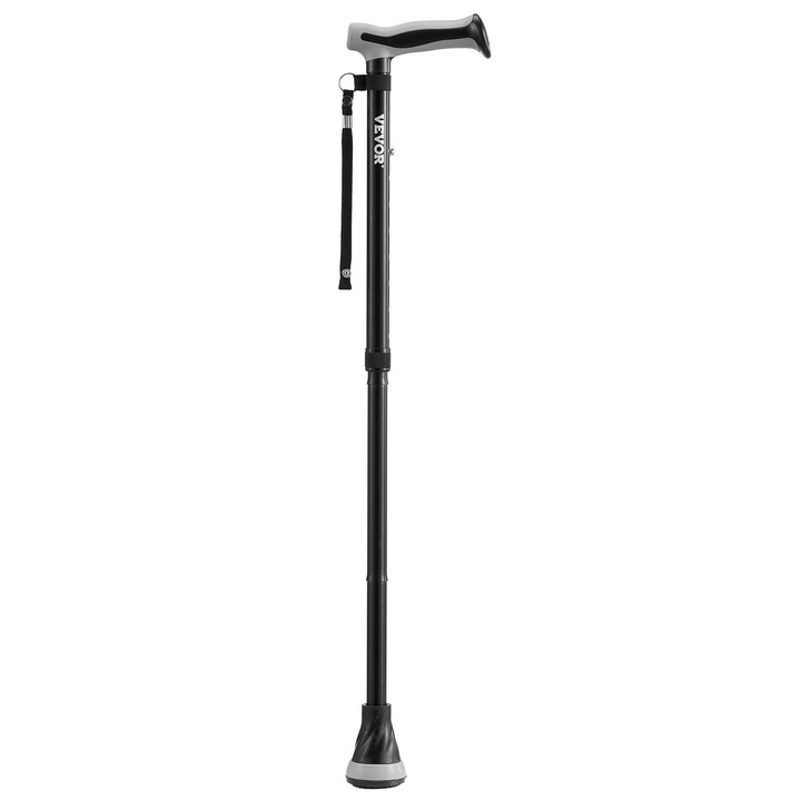 Taittuva kävelykeppi GB-818, säädettävä korkeus 735–915 mm, alumiinia, luistamaton kumikärki, kantokyky 113 kg, musta