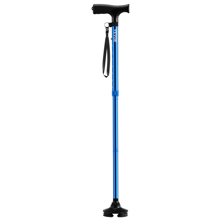 Taittuva kävelykeppi 8-tasoinen säätö 4-haarainen kääntyvä jalusta alumiini sininen seniorille 770–940 mm 113 kg