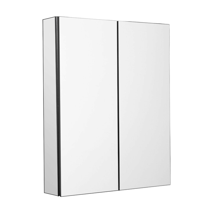 Lääkekaappi kylpyhuoneeseen peilillä, alumiinirunko, 2 säädettävää lasihyllyä, pinta- ja uppoasennus, 662 x 135 x 762 mm