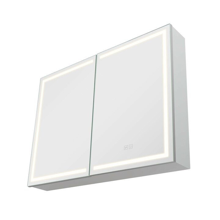 Seinäkiinnitteinen lääkekaappi peilillä 60 x 80 cm kolmivärinen himmennettävä LED valaistus integroidulla pistorasialla