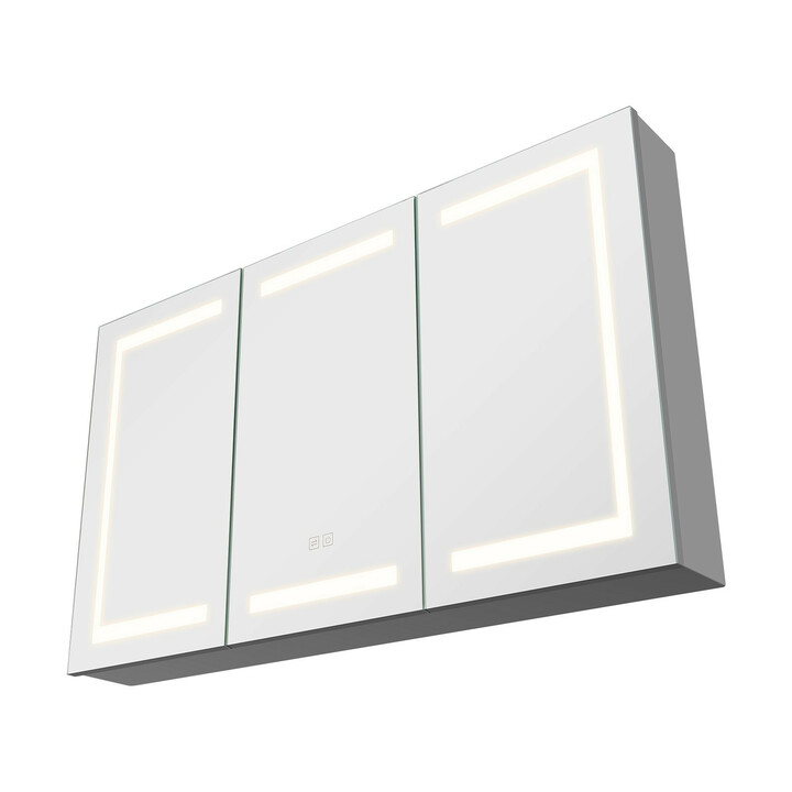 Valaistu lääkekaappi peilillä 100 x 60 cm, 3-värinen himmennettävä LED, 2 säädettävää hyllyä, pistorasia ja USB