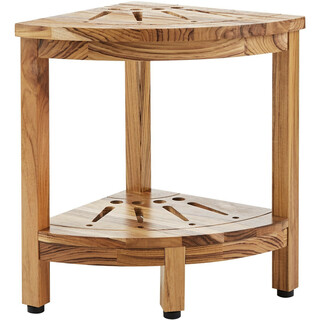 TE23K1001 teak-kulmasuihkupenkki hyllyllä 100 % teak-puu säädettävät jalat kylpyhuoneeseen