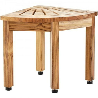 Kulmaan sijoitettava teak-suihkupenkki hyllyllä 292 × 292 × 316 mm 100 % teak-puu max 136 kg sisä- ja ulkokäyttöön