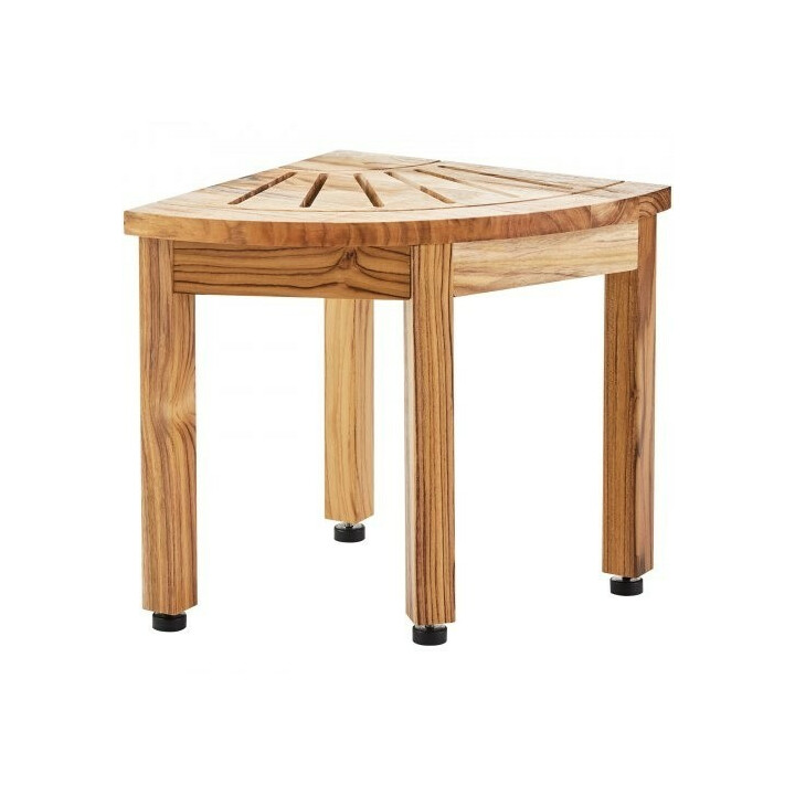 Kulmaan sijoitettava teak-suihkupenkki hyllyllä 292 × 292 × 316 mm 100 % teak-puu max 136 kg sisä- ja ulkokäyttöön