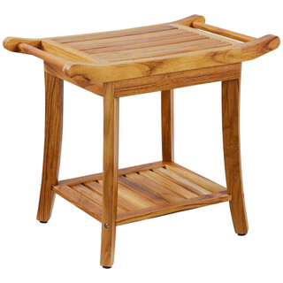Tiikkipuinen suihkupenkki B3503 560 x 365 x 470 mm säädettävät liukuestejalat säilytyshylly max 136 kg