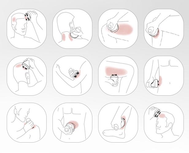 Laitteella voidaan hieroa useita eri paikkoja